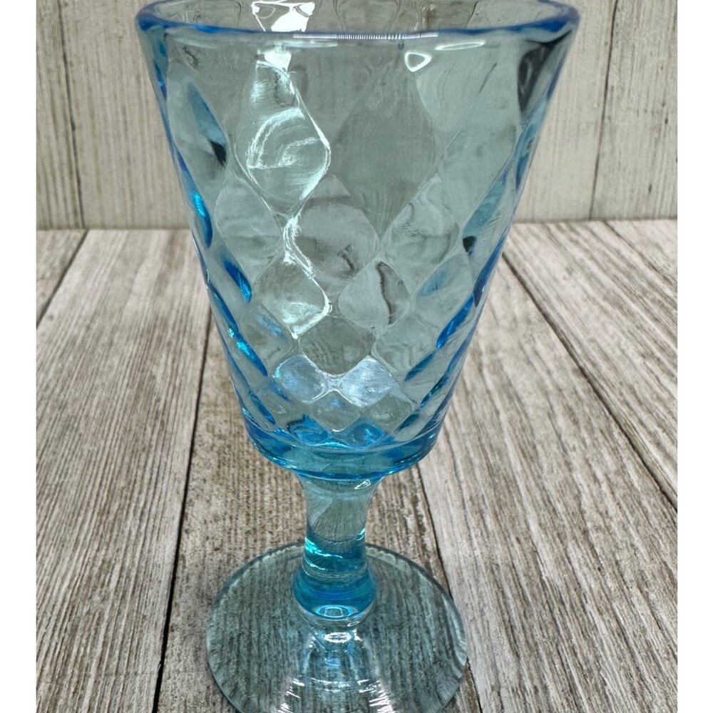 Vtg EAPG Bryce Brothers Style Shot Glass Diamond Quilted Aqua Blue Glass 4" Tall